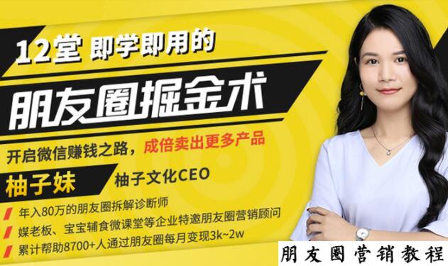 【营销必学】12堂学之即用的朋友圈掘金术：开启你的副业赚钱之路_免费分享网络创业,副业,信息差项目的老牌资源整合平台！金铲子项目