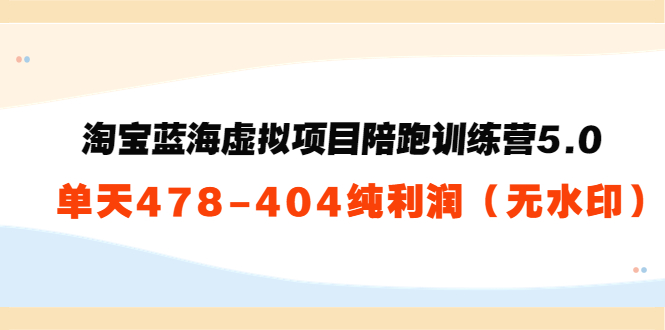 淘宝蓝海虚拟项目陪跑训练营5.0：单天478纯利润_免费分享网络创业,副业,信息差项目的老牌资源整合平台！金铲子项目