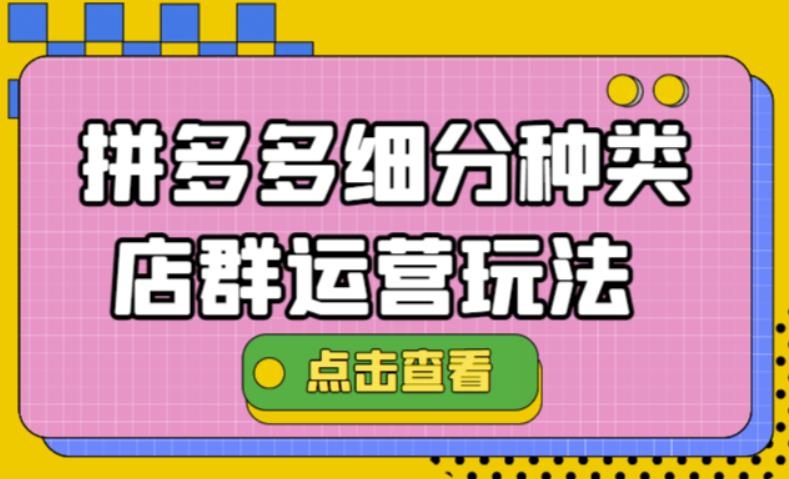 （4373期）拼多多细分种类店群运营玩法3.0，11月最新玩法，小白也可以操作_免费分享网络创业,副业,信息差项目的老牌资源整合平台！金铲子项目