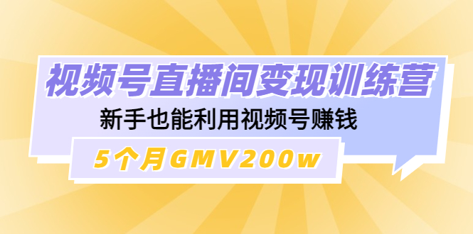 （4468期）视频号直播间训练营：新手也能利用视频号赚钱，5个月GMV200w_免费分享网络创业,副业,信息差项目的老牌资源整合平台！金铲子项目
