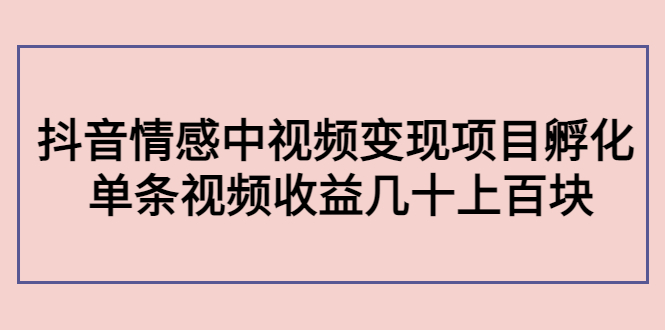 （4282期）黄岛主副业孵化营第5期：抖音情感中视频项目孵化单条视频几十上百_免费分享网络创业,副业,信息差项目的老牌资源整合平台！金铲子项目