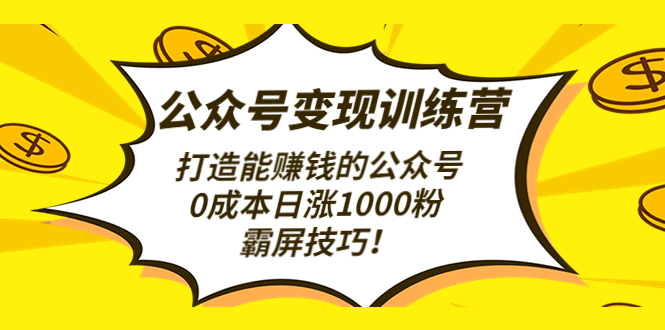 （4585期）公众号训练营（第3期）打造能赚钱的公众号，日涨1000粉，霸屏技巧_免费分享网络创业,副业,信息差项目的老牌资源整合平台！金铲子项目