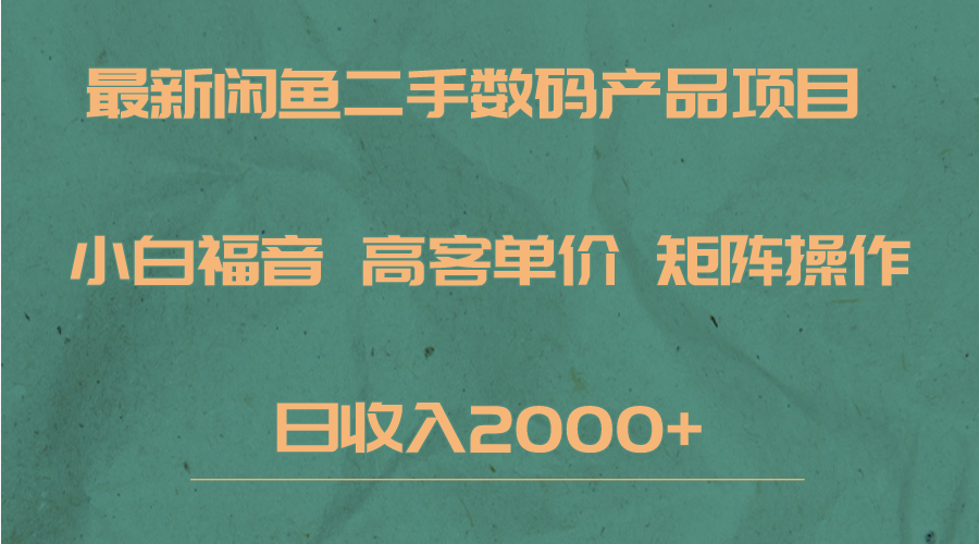 最新闲鱼二手数码赛道，小白福音，高客单价，矩阵操作，日_免费分享网络创业,副业,信息差项目的老牌资源整合平台！金铲子项目
