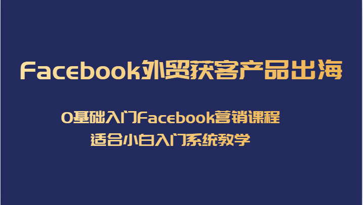 Facebook外贸获客产品出海，0基础入门Facebook营销课程，适合小白入门系统教学_免费分享网络创业,副业,信息差项目的老牌资源整合平台！金铲子项目