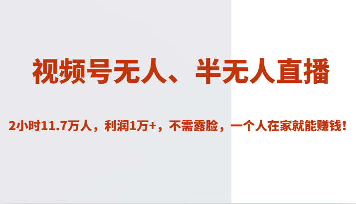 视频号无人、半无人直播2小时11.7万人，利润1万，不需露脸，一个人在家就能赚钱_免费分享网络创业,副业,信息差项目的老牌资源整合平台！金铲子项目