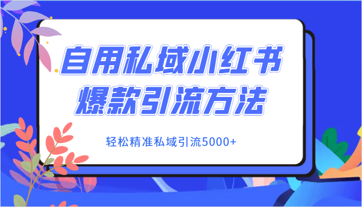 自用私域小红书爆款引流方法，精准私域引流5000_免费分享网络创业,副业,信息差项目的老牌资源整合平台！金铲子项目