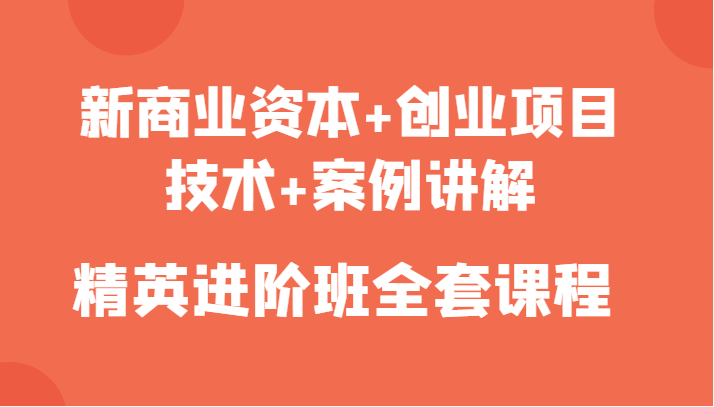 新商业资本创业项目，技术案例讲解，精英进阶班全套课程_免费分享网络创业,副业,信息差项目的老牌资源整合平台！金铲子项目