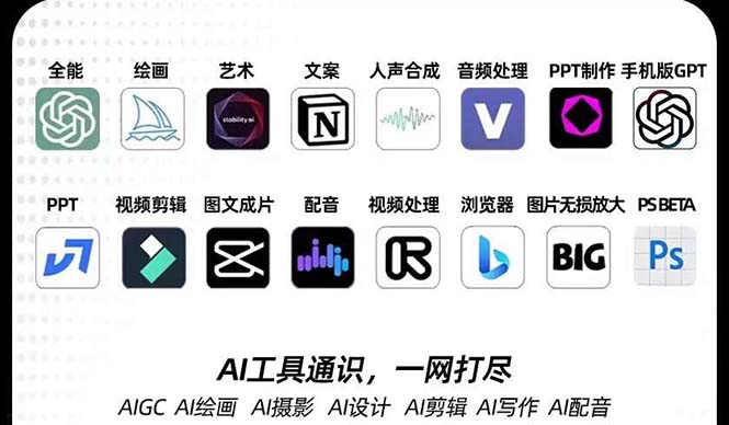 AIGC-全能特训营第3期：一次掌握14大主流AI工具，A1工具通识，一网打尽_免费分享网络创业,副业,信息差项目的老牌资源整合平台！金铲子项目