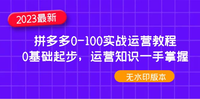 （4835期）2023拼多多0-100实战运营教程，0基础起步，运营知识一手掌握（无水印）_免费分享网络创业,副业,信息差项目的老牌资源整合平台！金铲子项目