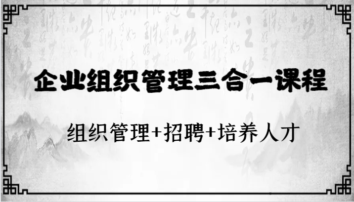 企业组织管理三合一课程：组织管理招聘培养人才_免费分享网络创业,副业,信息差项目的老牌资源整合平台！金铲子项目