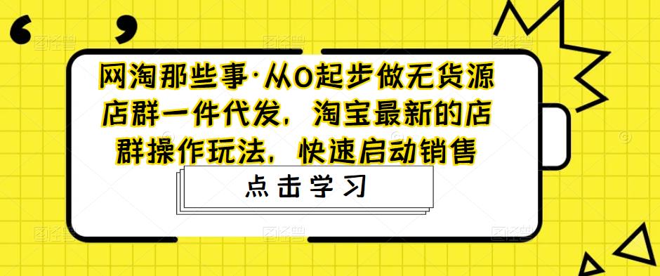 （4979期）从0起步做无货源店群一件代发，淘宝最新的店群操作玩法，快速启动销售_免费分享网络创业,副业,信息差项目的老牌资源整合平台！金铲子项目