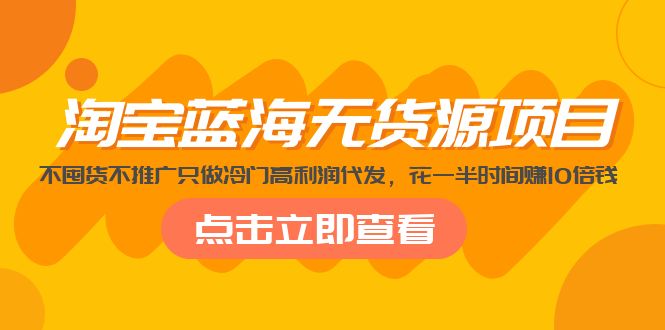 （5062期）淘宝蓝海无货源项目，不囤货不推广只做冷门高利润代发，花一半时间赚10倍钱_免费分享网络创业,副业,信息差项目的老牌资源整合平台！金铲子项目