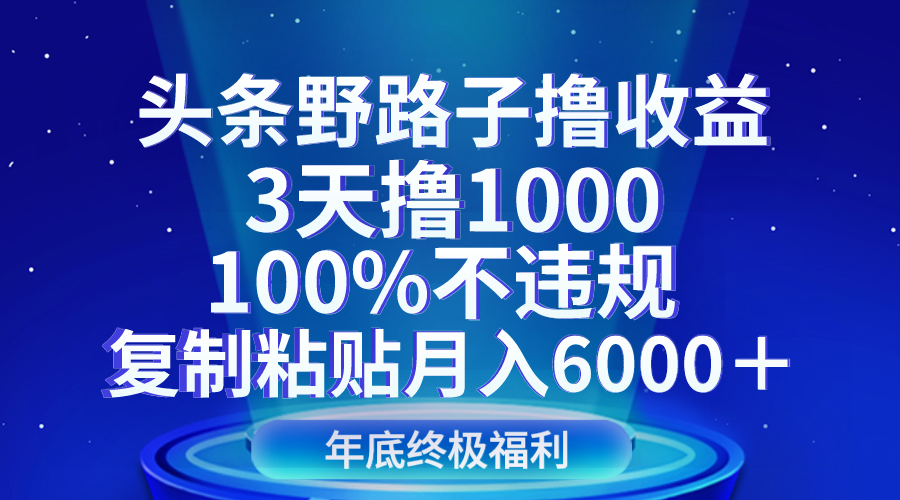 头条野路子撸，3天撸1000，100%不违规，复制粘贴_免费分享网络创业,副业,信息差项目的老牌资源整合平台！金铲子项目