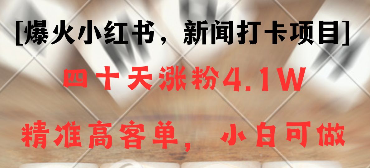 新闻打卡项目，小红书40天涨粉4.，高客单精准粉，能力超强_免费分享网络创业,副业,信息差项目的老牌资源整合平台！金铲子项目