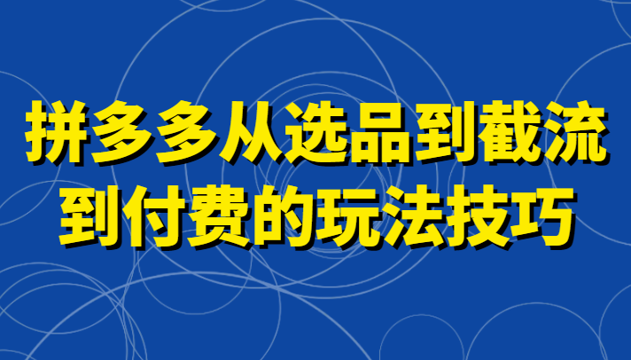 拼多多从选品到截流到付费的玩法技巧，助你掌握截流自然流量，高投产，强付费快速启动_免费分享网络创业,副业,信息差项目的老牌资源整合平台！金铲子项目
