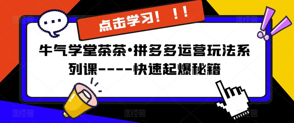 牛气学堂茶茶•拼多多运营玩法系列课-快速起爆秘籍_免费分享网络创业,副业,信息差项目的老牌资源整合平台！金铲子项目