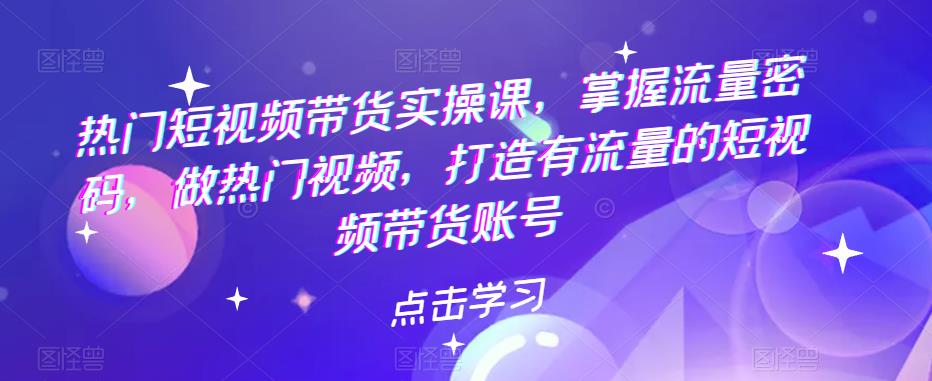 热门短视频带货实操课，掌握流量密码，做热门视频，打造有流量的短视频带货账号_免费分享网络创业,副业,信息差项目的老牌资源整合平台！金铲子项目
