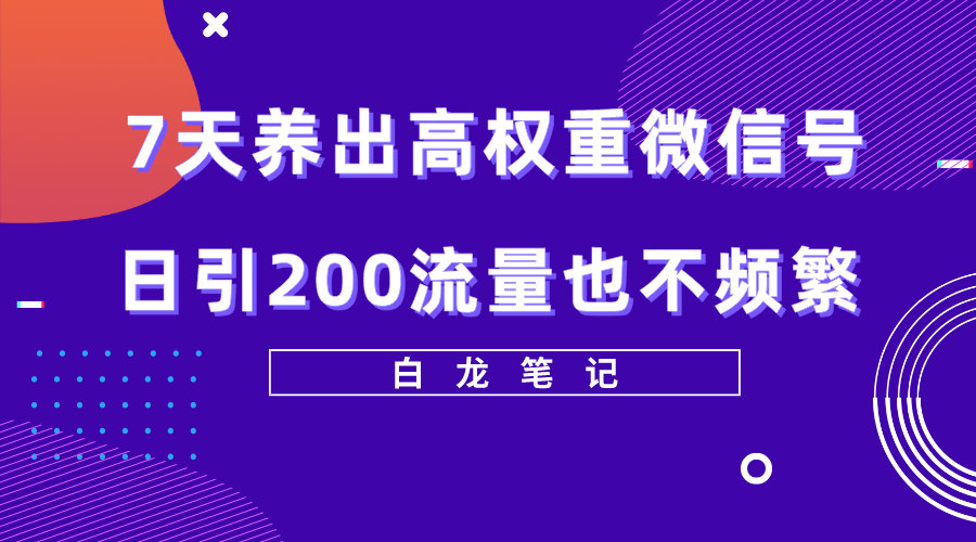 （5630期）7天养出高权重微信号，日引200流量也不频繁，方法价值3680元_免费分享网络创业,副业,信息差项目的老牌资源整合平台！金铲子项目