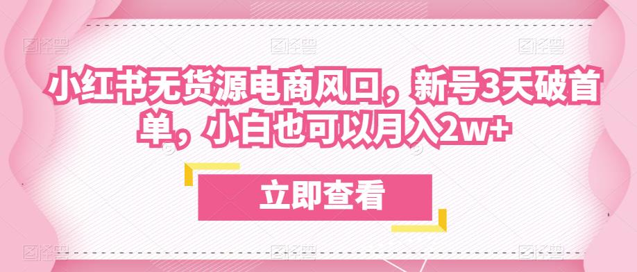 众狼电商余文小红书无货源电商风口，新号3天破首单，小白也可以_免费分享网络创业,副业,信息差项目的老牌资源整合平台！金铲子项目