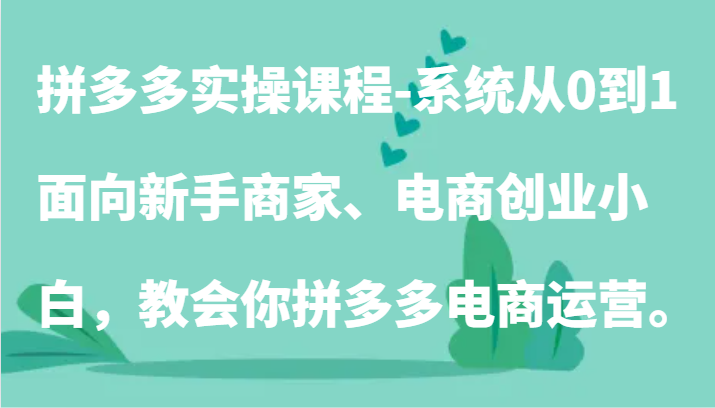 拼多多实操课程-系统从0到1，面向新手商家、电商创业小白，教会你拼多多电商运营。_免费分享网络创业,副业,信息差项目的老牌资源整合平台！金铲子项目