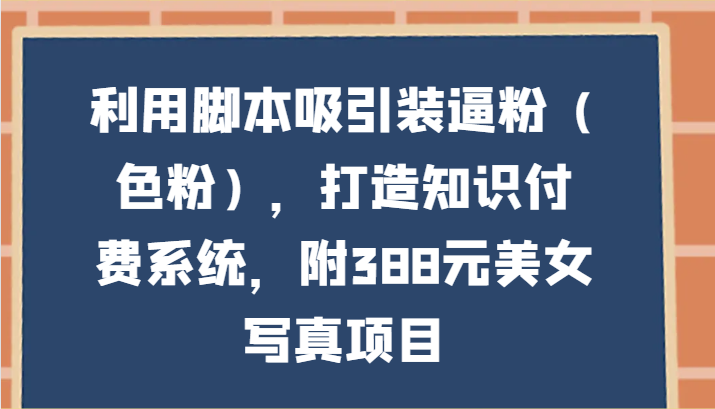 利用脚本吸引装逼粉（色粉），打造知识付费系统，附388元美女写真项目_免费分享网络创业,副业,信息差项目的老牌资源整合平台！金铲子项目