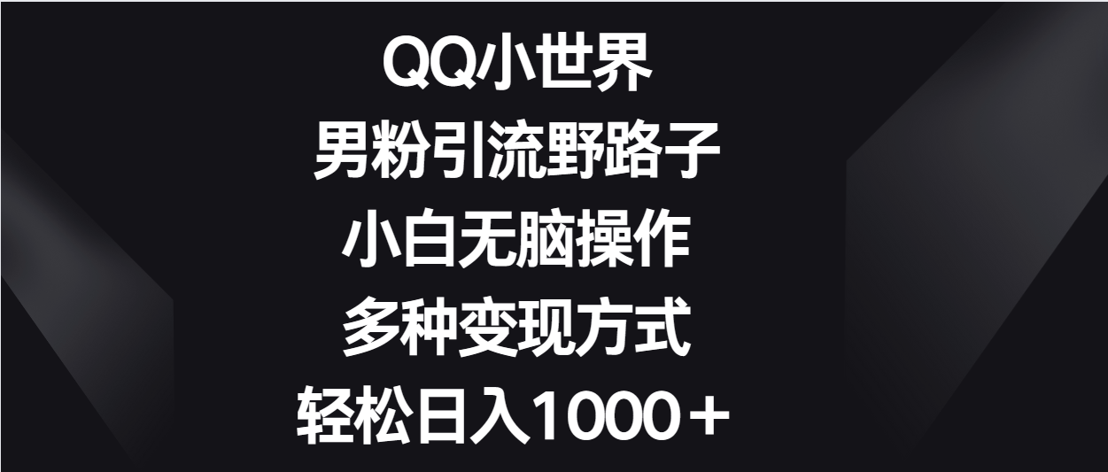 QQ小世界男粉引流野路子，小白无脑操作，多种方式_免费分享网络创业,副业,信息差项目的老牌资源整合平台！金铲子项目