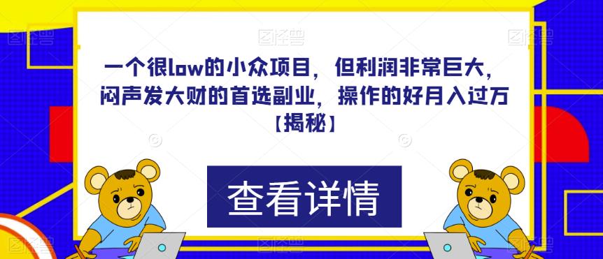 一个很low的小众项目，但利润非常巨大，闷声发大财的首选副业，操作的好【揭秘】_免费分享网络创业,副业,信息差项目的老牌资源整合平台！金铲子项目