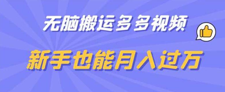 无脑搬运多多视频，新手也能【揭秘】_免费分享网络创业,副业,信息差项目的老牌资源整合平台！金铲子项目