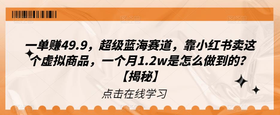 一单赚49.9，超级蓝海赛道，靠小红书卖这个虚拟商品，一个月1.是怎么做到的？【揭秘】_免费分享网络创业,副业,信息差项目的老牌资源整合平台！金铲子项目