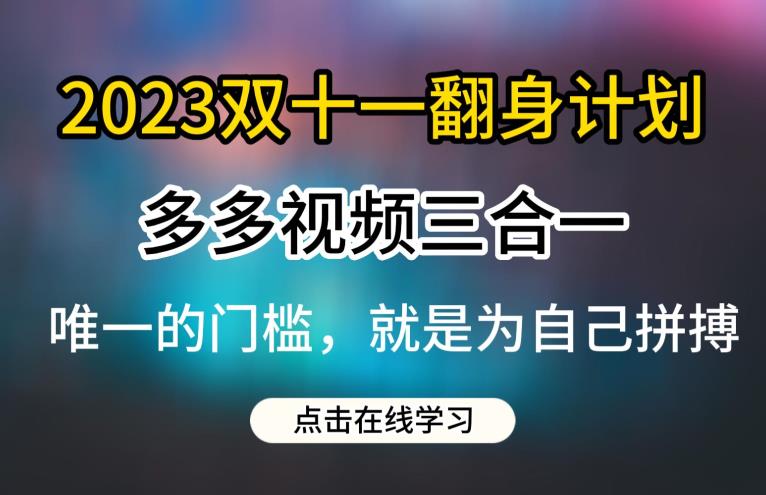 2023双十一翻身计划，多多视频带货三合一玩法教程【揭秘】_免费分享网络创业,副业,信息差项目的老牌资源整合平台！金铲子项目