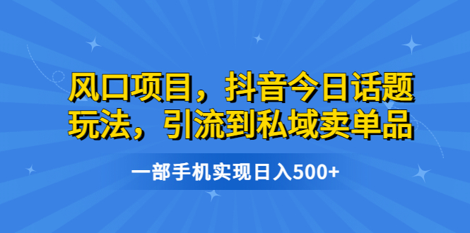 （6588期）风口项目，抖音今日话题玩法，引流到私域卖单品，一部手机实现_免费分享网络创业,副业,信息差项目的老牌资源整合平台！金铲子项目