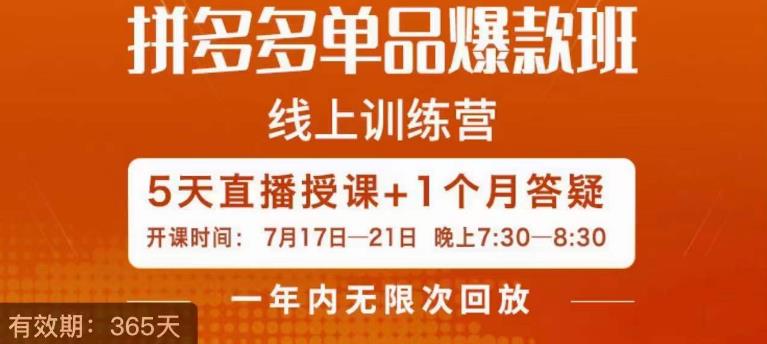 钟辰·拼多多单品爆款班，一个拼多多超级爆款养一个团队_免费分享网络创业,副业,信息差项目的老牌资源整合平台！金铲子项目