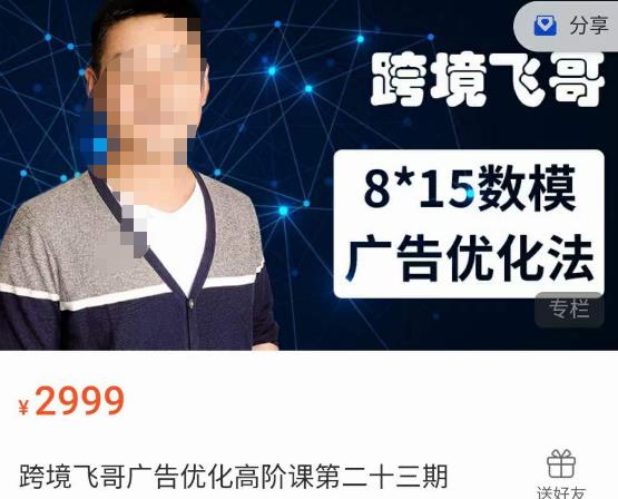 跨境飞哥·广告优化高阶课第二十三期，​8*15数模广告优化法，用数据驱动决策_免费分享网络创业,副业,信息差项目的老牌资源整合平台！金铲子项目