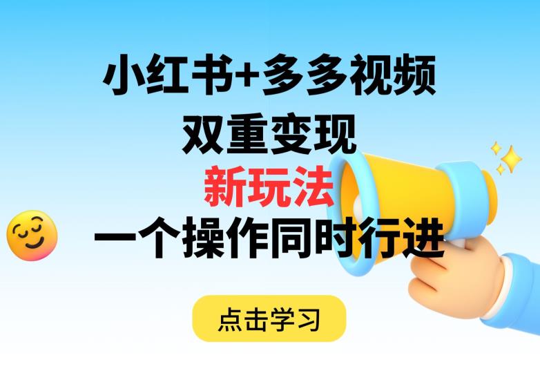 多多视频小红书，双重新玩法，可同时进行【揭秘】_免费分享网络创业,副业,信息差项目的老牌资源整合平台！金铲子项目