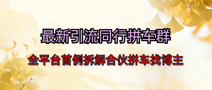 （6853期）最新引流同行拼车群合伙拼车找博主日引百人新玩法_免费分享网络创业,副业,信息差项目的老牌资源整合平台！金铲子项目