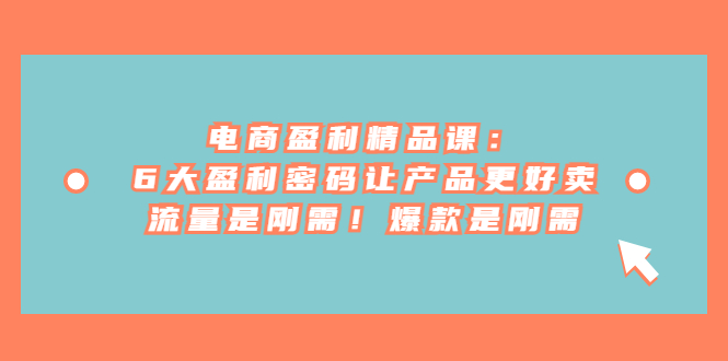 （6954期）电商盈利精品课：6大盈利密码让产品更好卖，流量是刚需爆款是刚需_免费分享网络创业,副业,信息差项目的老牌资源整合平台！金铲子项目