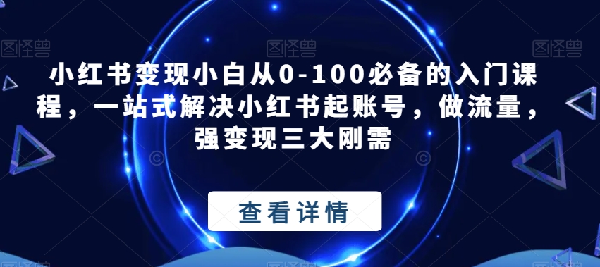 小红书小白从0-100必备的入门课程，一站式解决小红书起账号，做流量，强三大刚需_免费分享网络创业,副业,信息差项目的老牌资源整合平台！金铲子项目