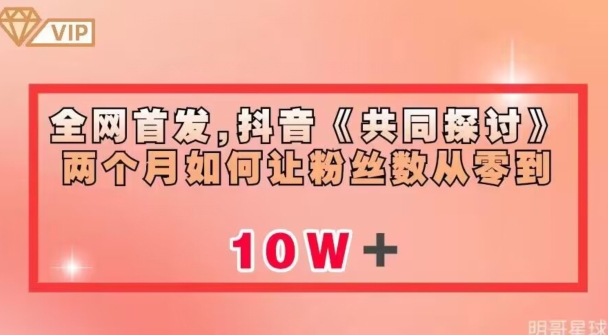 全网首发，抖音《共同探讨》两个月如何让粉丝数从零到【揭秘】_免费分享网络创业,副业,信息差项目的老牌资源整合平台！金铲子项目