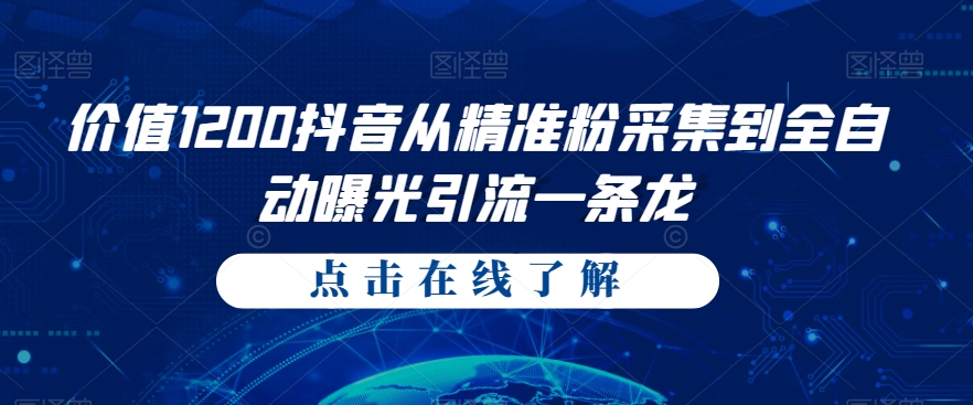 价值1200抖音从精准粉采集到全自动曝光引流一条龙【揭秘】_免费分享网络创业,副业,信息差项目的老牌资源整合平台！金铲子项目