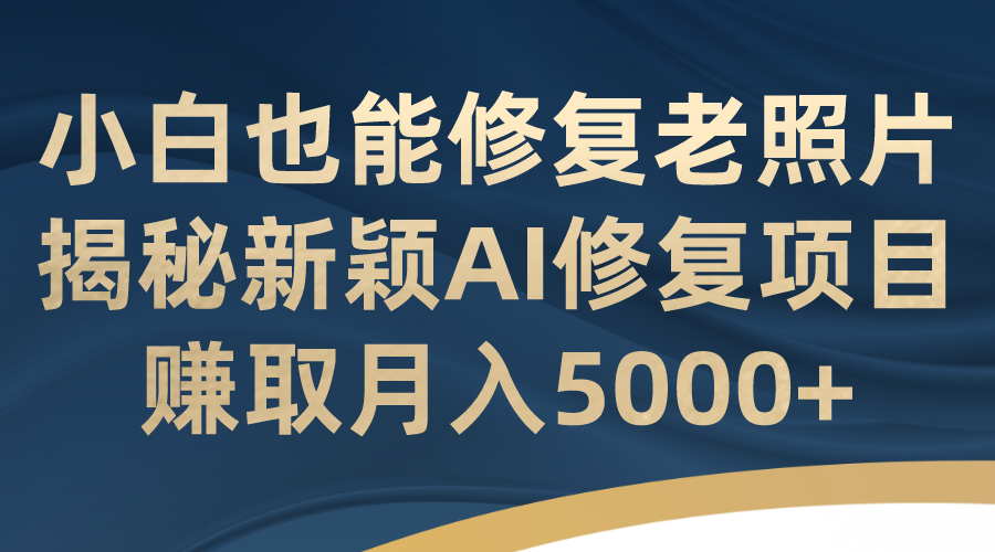 （7072期）小白也能修复老照片揭秘新颖AI修复项目，赚取_免费分享网络创业,副业,信息差项目的老牌资源整合平台！金铲子项目