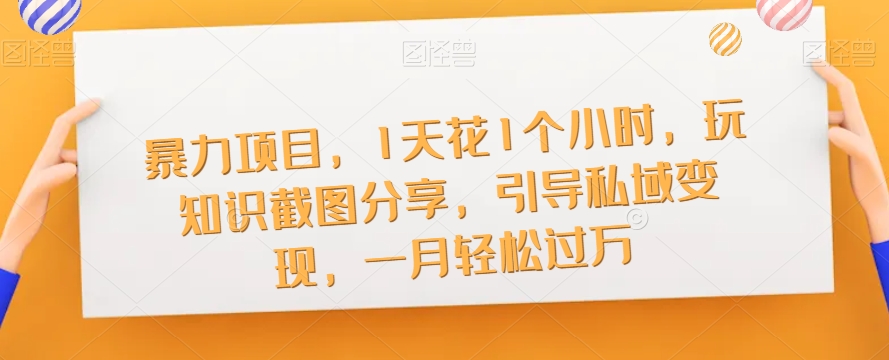 暴力项目，1天花1个小时，玩知识截图分享，引导私域，一月【截图】_免费分享网络创业,副业,信息差项目的老牌资源整合平台！金铲子项目