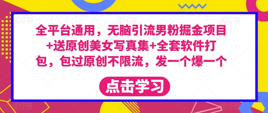 全平台通用，无脑引流男粉掘金项目送原创美女写真集全套软件打包，包过原创不限流，发一个爆一个【揭秘】_免费分享网络创业,副业,信息差项目的老牌资源整合平台！金铲子项目