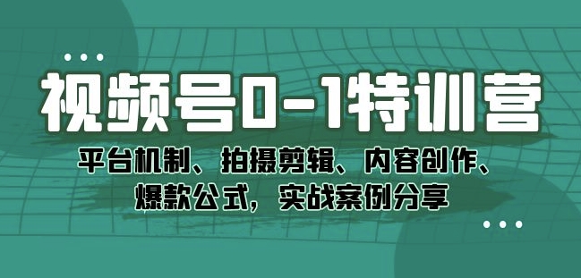 视频号0-1特训营：平台机制、拍摄剪辑、内容创作、爆款公式，实战案例分享_免费分享网络创业,副业,信息差项目的老牌资源整合平台！金铲子项目