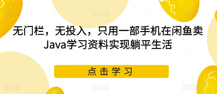 无门栏，无投入，只用一部手机在闲鱼卖Java学习资料实现躺平生活【揭秘】_免费分享网络创业,副业,信息差项目的老牌资源整合平台！金铲子项目