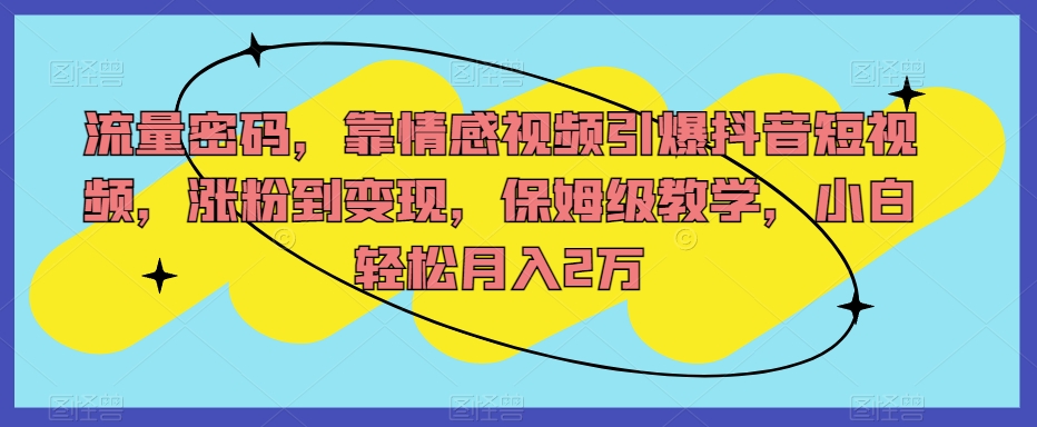 流量密码，靠情感视频引爆抖音短视频，涨粉到，保姆级教学，小白2万【揭秘】_免费分享网络创业,副业,信息差项目的老牌资源整合平台！金铲子项目
