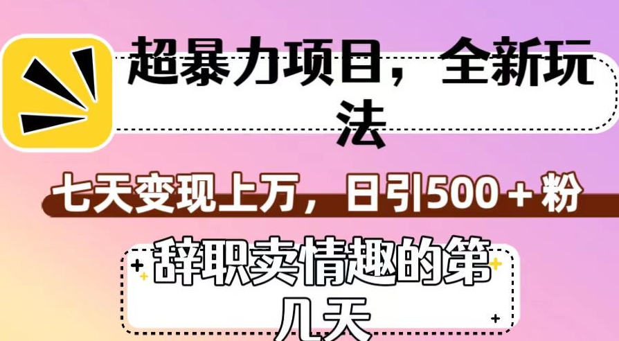 超暴利项目，全新玩法（辞职卖情趣的第几天），七天，日引粉【揭秘】_免费分享网络创业,副业,信息差项目的老牌资源整合平台！金铲子项目