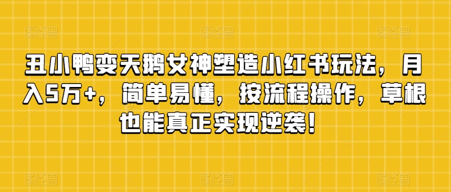 丑小鸭变天鹅女神塑造小红书玩法，5万，简单易懂，按流程操作，草根也能真正实现逆袭_免费分享网络创业,副业,信息差项目的老牌资源整合平台！金铲子项目