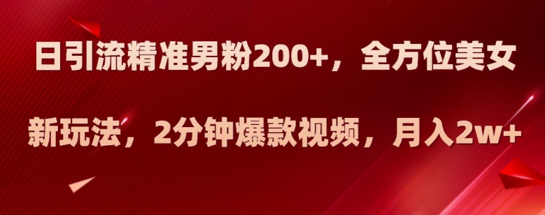 日引流精准男粉，全方位美女新玩法，2分钟爆款视频，【揭秘】_免费分享网络创业,副业,信息差项目的老牌资源整合平台！金铲子项目