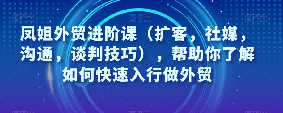 凤姐外贸进阶课（扩客，社媒，沟通，谈判技巧），帮助你了解如何快速入行做外贸_免费分享网络创业,副业,信息差项目的老牌资源整合平台！金铲子项目
