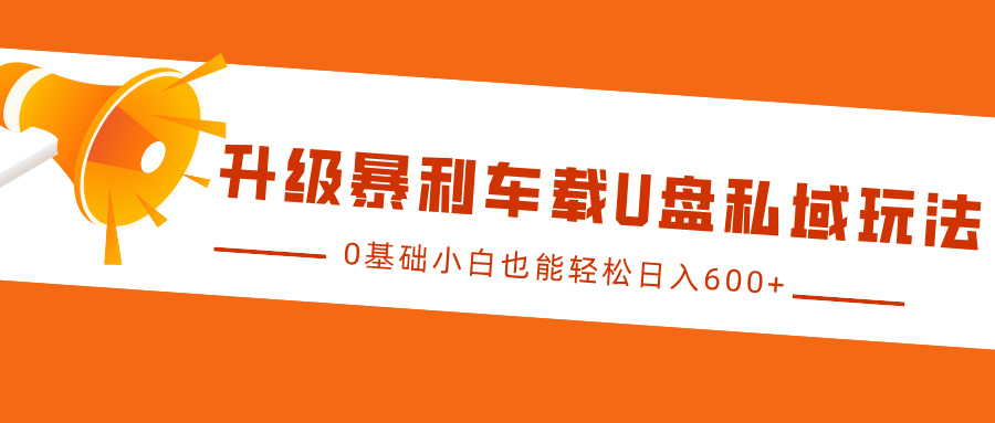 升级暴利车载U盘私域玩法，0基础小白也能_免费分享网络创业,副业,信息差项目的老牌资源整合平台！金铲子项目